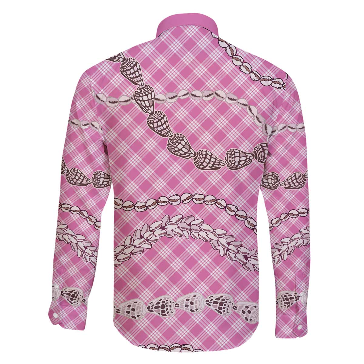 Pink Aloha Hawaii Shell Lei Family Matching Off The Shoulder Long Sleeve Dress and Hawaiian Shirt Palaka Hebrew Cone Honey Cowrie Elegant Curves - Polynesian Pride