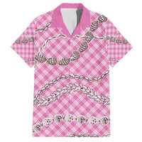 Pink Aloha Hawaii Shell Lei Family Matching Off Shoulder Short Dress and Hawaiian Shirt Palaka Hebrew Cone Honey Cowrie Elegant Curves - Polynesian Pride