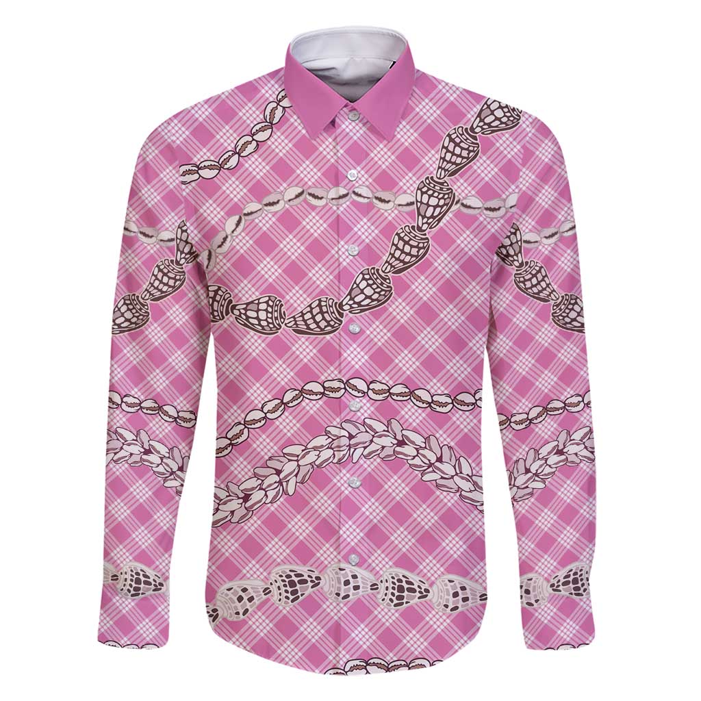 Pink Aloha Hawaii Shell Lei Family Matching Off Shoulder Short Dress and Hawaiian Shirt Palaka Hebrew Cone Honey Cowrie Elegant Curves - Polynesian Pride