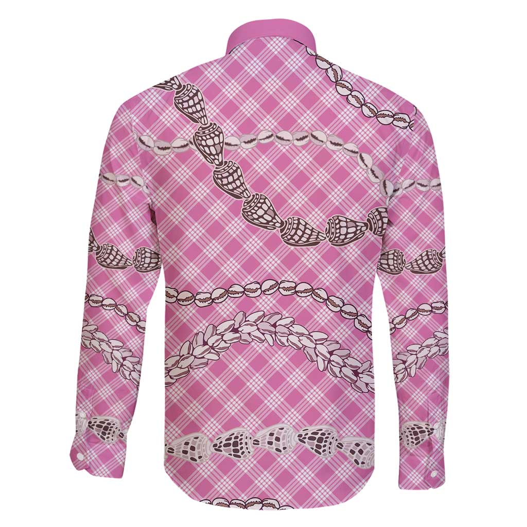 Pink Aloha Hawaii Shell Lei Family Matching Off Shoulder Short Dress and Hawaiian Shirt Palaka Hebrew Cone Honey Cowrie Elegant Curves - Polynesian Pride