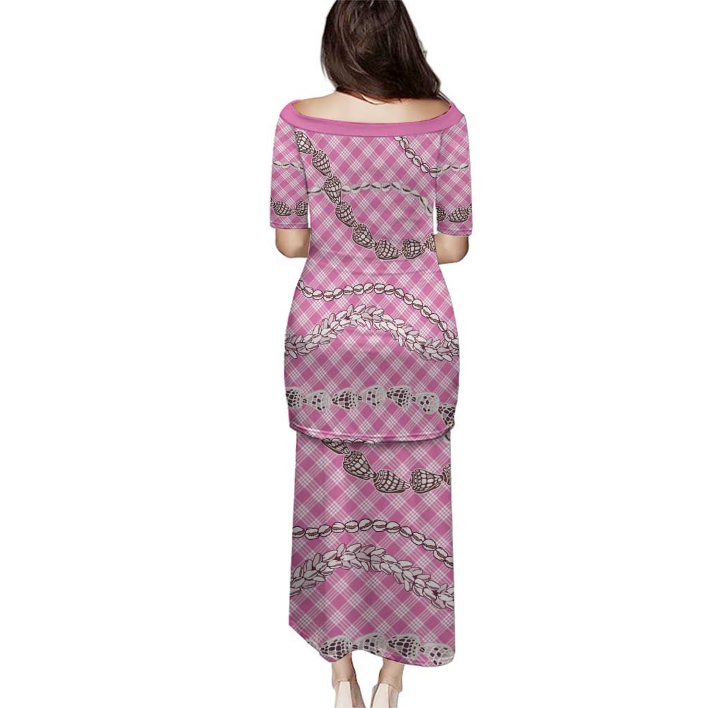 Pink Aloha Hawaii Shell Lei Family Matching Puletasi and Hawaiian Shirt Palaka Hebrew Cone Honey Cowrie Elegant Curves - Polynesian Pride