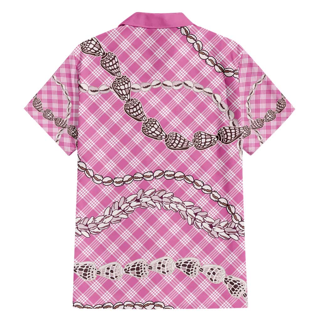 Pink Aloha Hawaii Shell Lei Family Matching Short Sleeve Bodycon Dress and Hawaiian Shirt Palaka Hebrew Cone Honey Cowrie Elegant Curves - Polynesian Pride