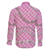 Pink Aloha Hawaii Shell Lei Family Matching Short Sleeve Bodycon Dress and Hawaiian Shirt Palaka Hebrew Cone Honey Cowrie Elegant Curves - Polynesian Pride