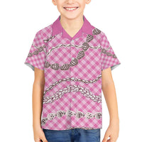 Pink Aloha Hawaii Shell Lei Family Matching Short Sleeve Bodycon Dress and Hawaiian Shirt Palaka Hebrew Cone Honey Cowrie Elegant Curves - Polynesian Pride