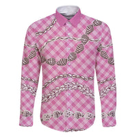 Pink Aloha Hawaii Shell Lei Family Matching Tank Maxi Dress and Hawaiian Shirt Palaka Hebrew Cone Honey Cowrie Elegant Curves - Polynesian Pride