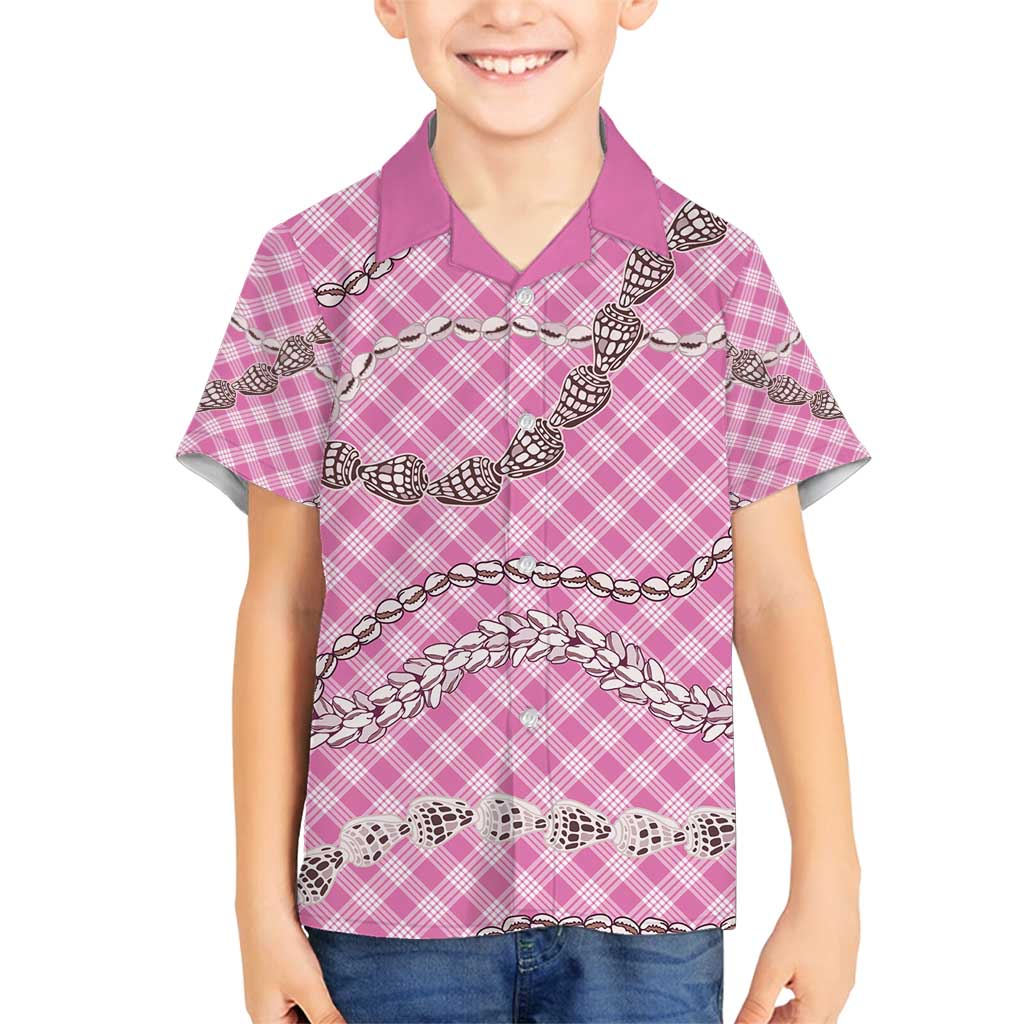 Pink Aloha Hawaii Shell Lei Family Matching Tank Maxi Dress and Hawaiian Shirt Palaka Hebrew Cone Honey Cowrie Elegant Curves - Polynesian Pride