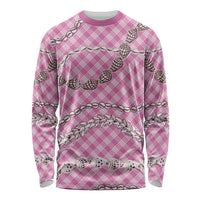 Pink Aloha Hawaii Shell Lei Long Sleeve Shirt Palaka Hebrew Cone Honey Cowrie Elegant Curves - Polynesian Pride