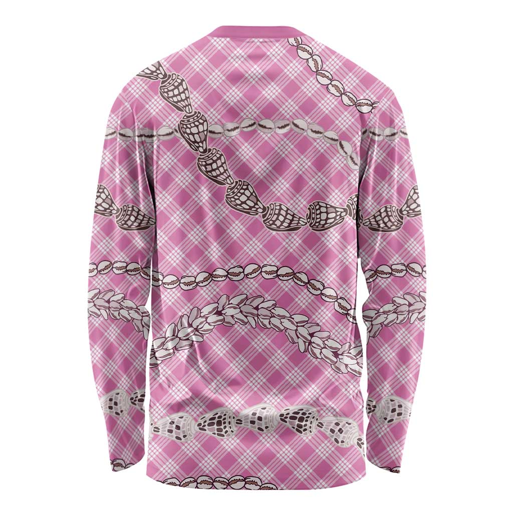 Pink Aloha Hawaii Shell Lei Long Sleeve Shirt Palaka Hebrew Cone Honey Cowrie Elegant Curves - Polynesian Pride