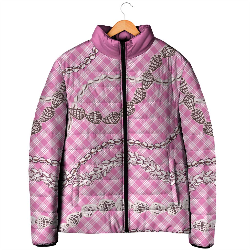 Pink Aloha Hawaii Shell Lei Padded Jacket Palaka Hebrew Cone Honey Cowrie Elegant Curves - Polynesian Pride