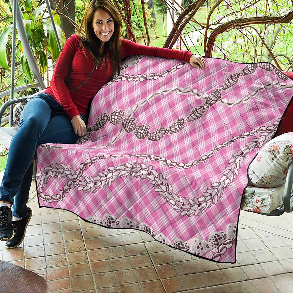 Pink Aloha Hawaii Shell Lei Quilt Palaka Hebrew Cone Honey Cowrie Elegant Curves - Polynesian Pride