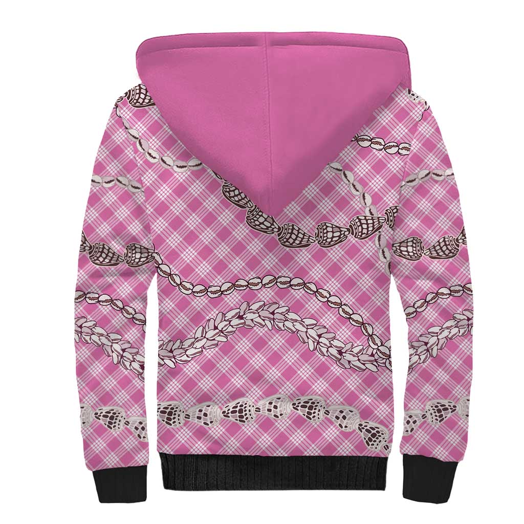 Pink Aloha Hawaii Shell Lei Sherpa Hoodie Palaka Hebrew Cone Honey Cowrie Elegant Curves - Polynesian Pride