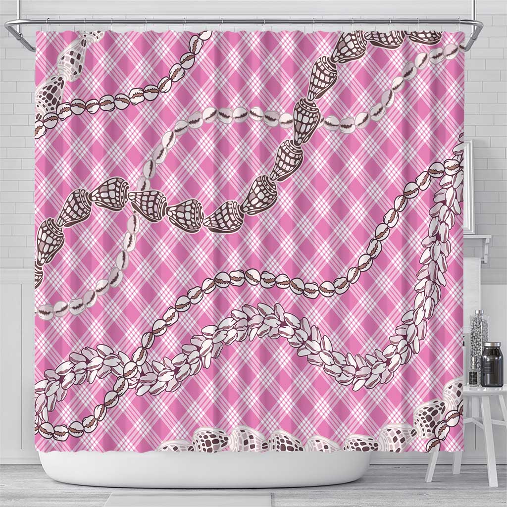 Pink Aloha Hawaii Shell Lei Shower Curtain Palaka Hebrew Cone Honey Cowrie Elegant Curves - Polynesian Pride