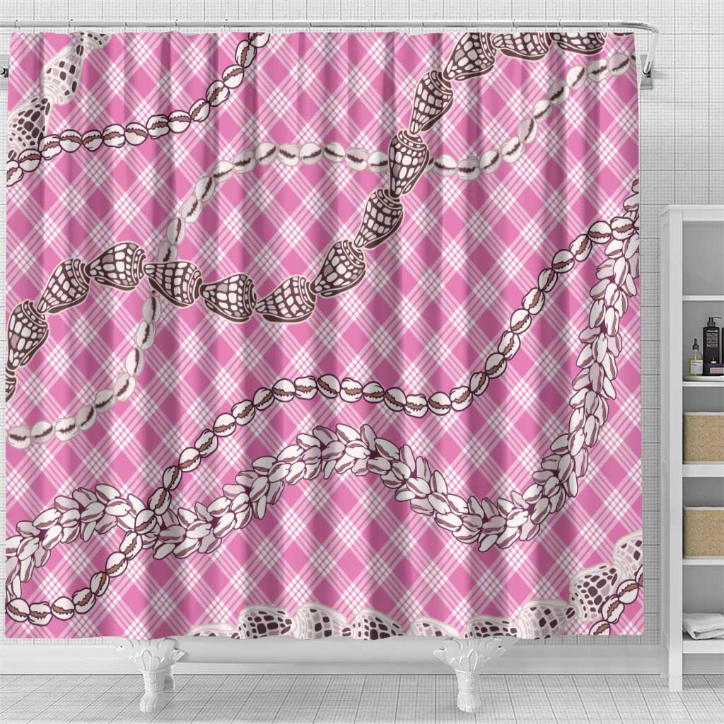 Pink Aloha Hawaii Shell Lei Shower Curtain Palaka Hebrew Cone Honey Cowrie Elegant Curves - Polynesian Pride