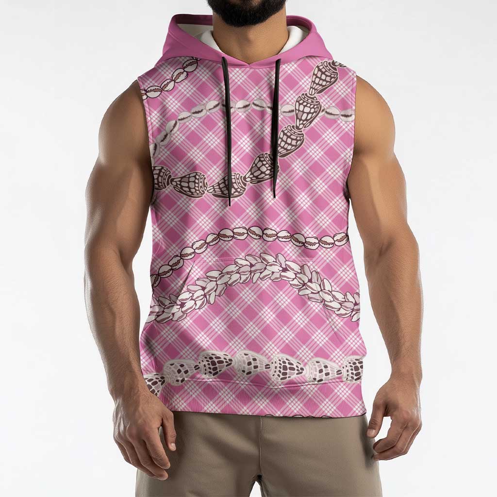 Pink Aloha Hawaii Shell Lei Sleeveless Hoodie Palaka Hebrew Cone Honey Cowrie Elegant Curves - Polynesian Pride