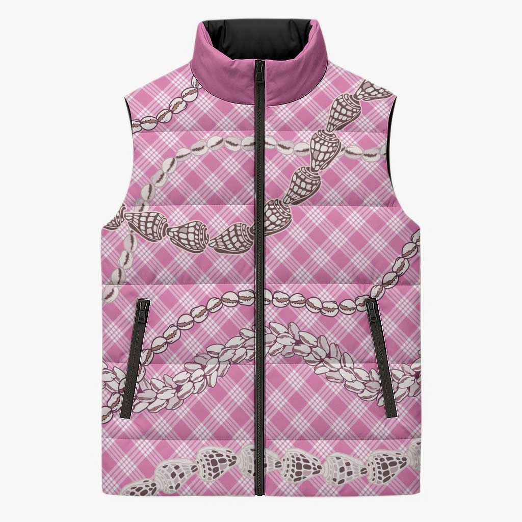 Pink Aloha Hawaii Shell Lei Sleeveless Puffer Jacket Palaka Hebrew Cone Honey Cowrie Elegant Curves - Polynesian Pride