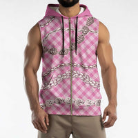 Pink Aloha Hawaii Shell Lei Sleeveless Zip Hoodie Palaka Hebrew Cone Honey Cowrie Elegant Curves - Polynesian Pride