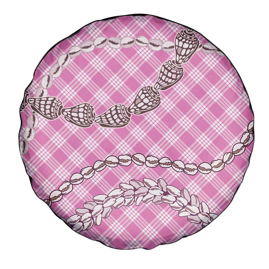 Pink Aloha Hawaii Shell Lei Spare Tire Cover Palaka Hebrew Cone Honey Cowrie Elegant Curves - Polynesian Pride