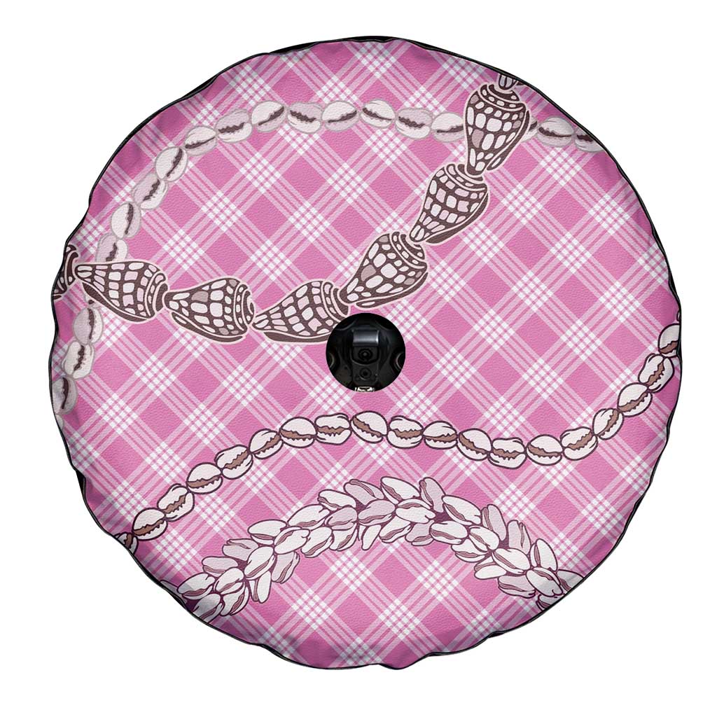 Pink Aloha Hawaii Shell Lei Spare Tire Cover Palaka Hebrew Cone Honey Cowrie Elegant Curves - Polynesian Pride