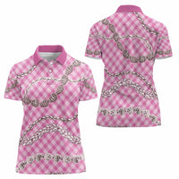 Pink Aloha Hawaii Shell Lei Women Polo Shirt Palaka Hebrew Cone Honey Cowrie Elegant Curves - Polynesian Pride