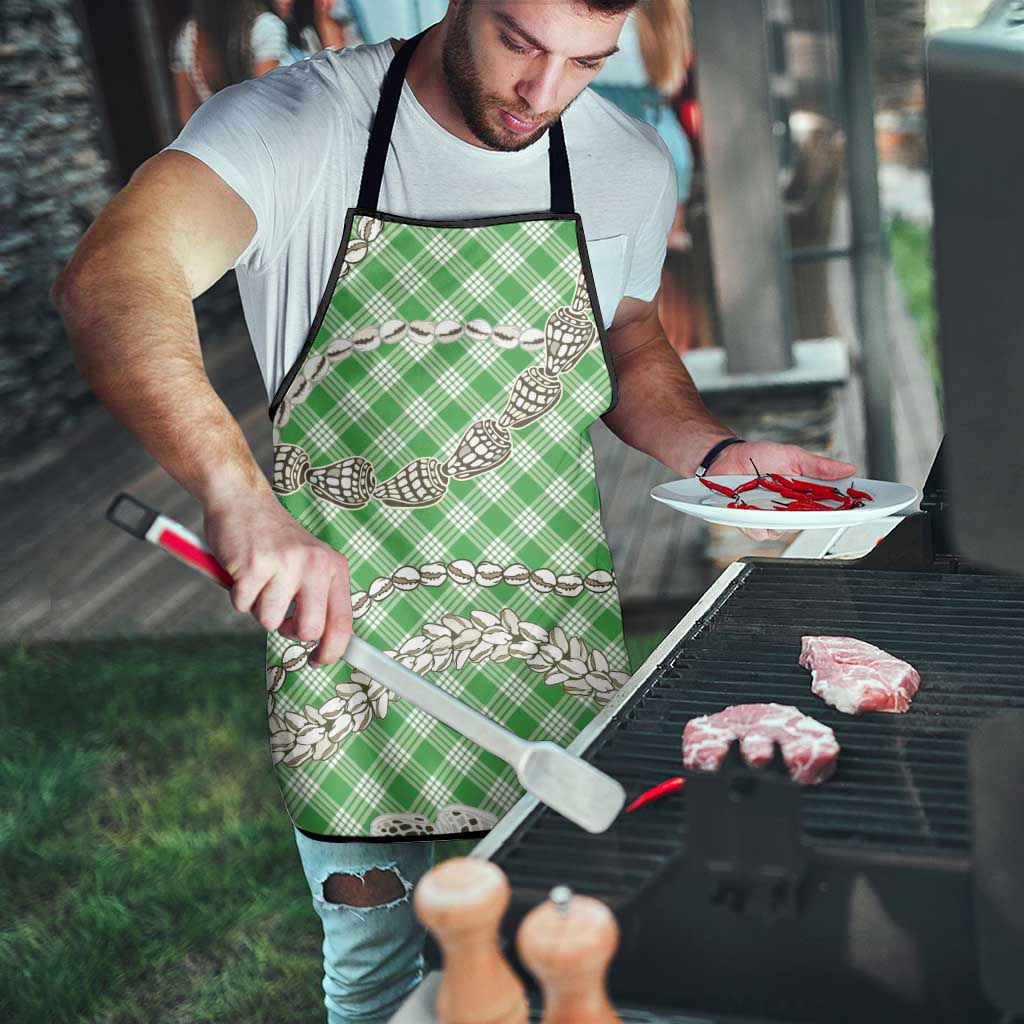 Green Aloha Hawaii Shell Lei Apron Palaka Hebrew Cone Honey Cowrie Elegant Curves - Polynesian Pride