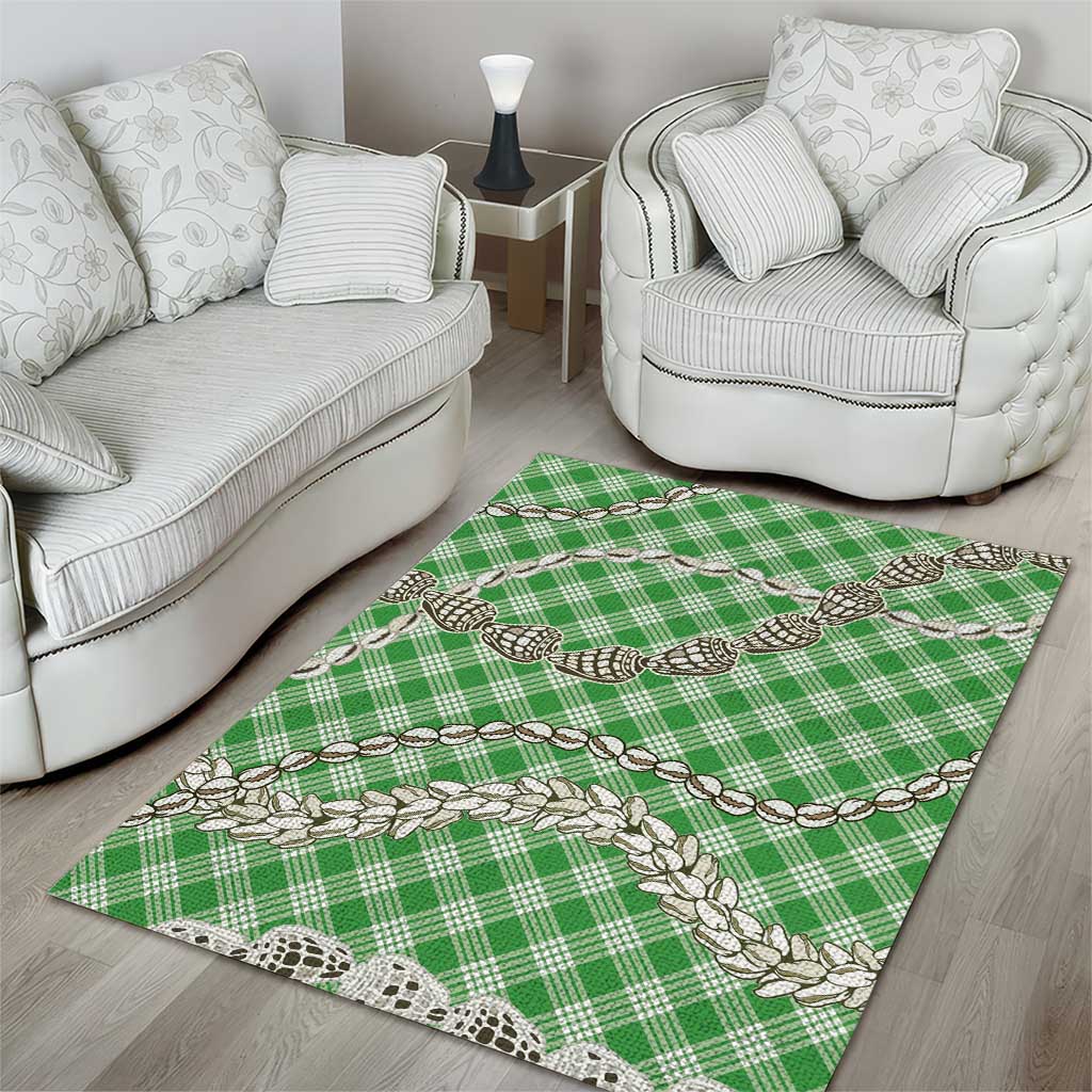 Green Aloha Hawaii Shell Lei Area Rug Palaka Hebrew Cone Honey Cowrie Elegant Curves - Polynesian Pride