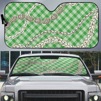 Green Aloha Hawaii Shell Lei Auto Sun Shade Palaka Hebrew Cone Honey Cowrie Elegant Curves - Polynesian Pride