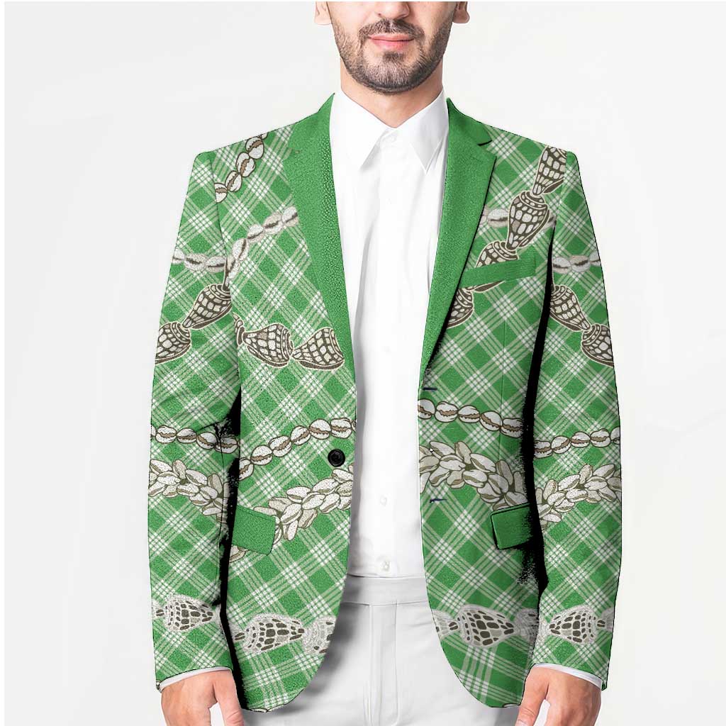 Green Aloha Hawaii Shell Lei Blazer Palaka Hebrew Cone Honey Cowrie Elegant Curves - Polynesian Pride