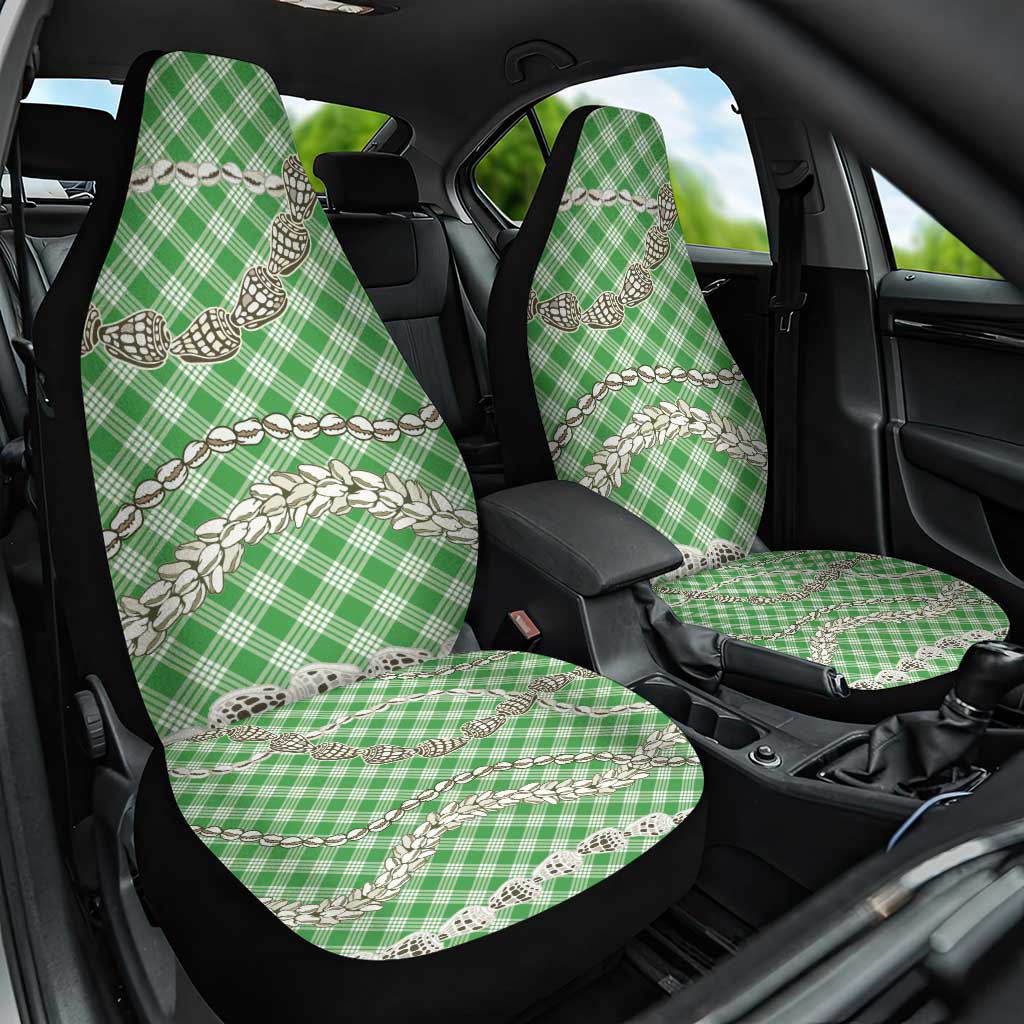 Green Aloha Hawaii Shell Lei Car Seat Cover Palaka Hebrew Cone Honey Cowrie Elegant Curves - Polynesian Pride