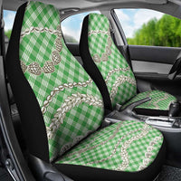 Green Aloha Hawaii Shell Lei Car Seat Cover Palaka Hebrew Cone Honey Cowrie Elegant Curves - Polynesian Pride