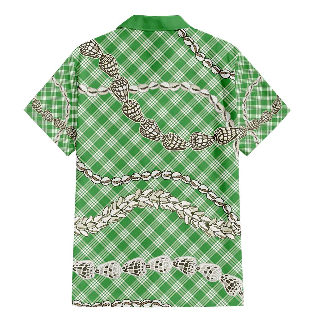 Green Aloha Hawaii Shell Lei Family Matching Mermaid Dress and Hawaiian Shirt Palaka Hebrew Cone Honey Cowrie Elegant Curves - Polynesian Pride