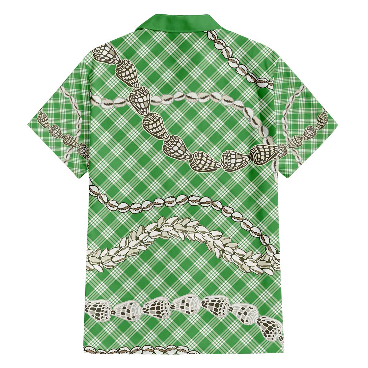 Green Aloha Hawaii Shell Lei Family Matching Off The Shoulder Long Sleeve Dress and Hawaiian Shirt Palaka Hebrew Cone Honey Cowrie Elegant Curves - Polynesian Pride