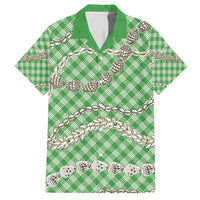 Green Aloha Hawaii Shell Lei Family Matching Puletasi and Hawaiian Shirt Palaka Hebrew Cone Honey Cowrie Elegant Curves - Polynesian Pride
