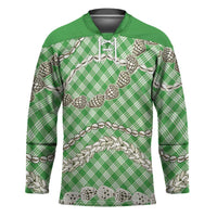 Green Aloha Hawaii Shell Lei Hockey Jersey Palaka Hebrew Cone Honey Cowrie Elegant Curves - Polynesian Pride