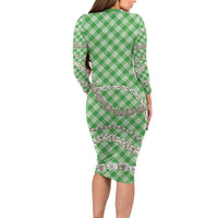 Green Aloha Hawaii Shell Lei Long Sleeve Bodycon Dress Palaka Hebrew Cone Honey Cowrie Elegant Curves - Polynesian Pride