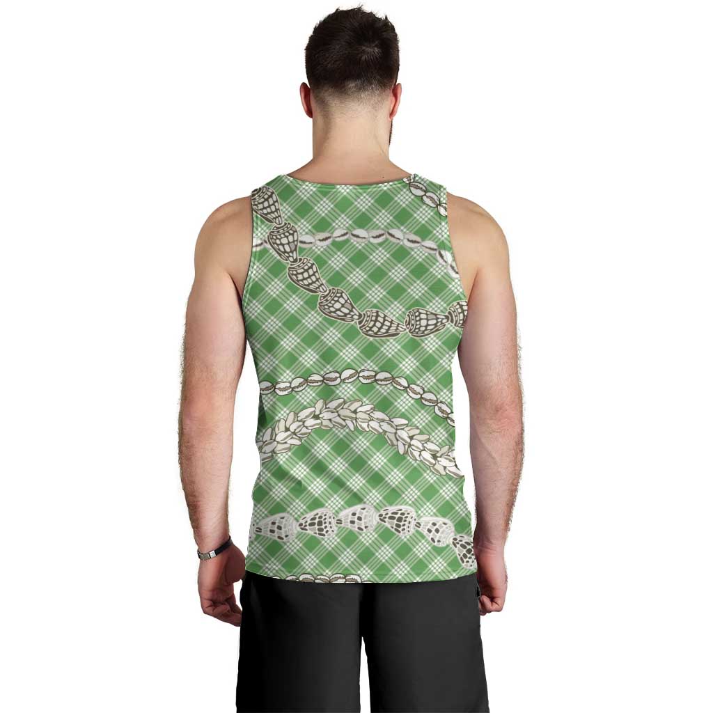Green Aloha Hawaii Shell Lei Men Tank Top Palaka Hebrew Cone Honey Cowrie Elegant Curves - Polynesian Pride