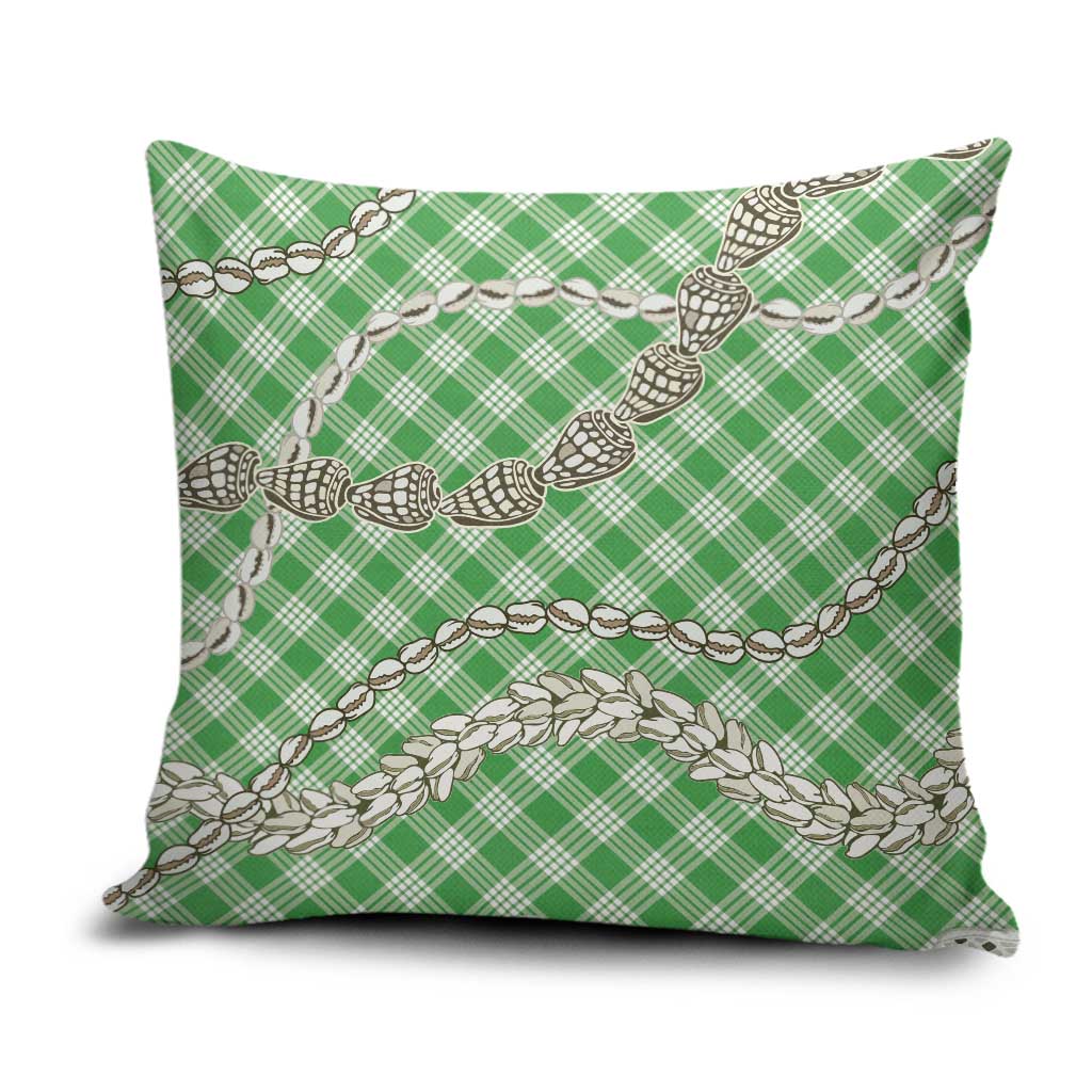 Green Aloha Hawaii Shell Lei Pillow Cover Palaka Hebrew Cone Honey Cowrie Elegant Curves - Polynesian Pride