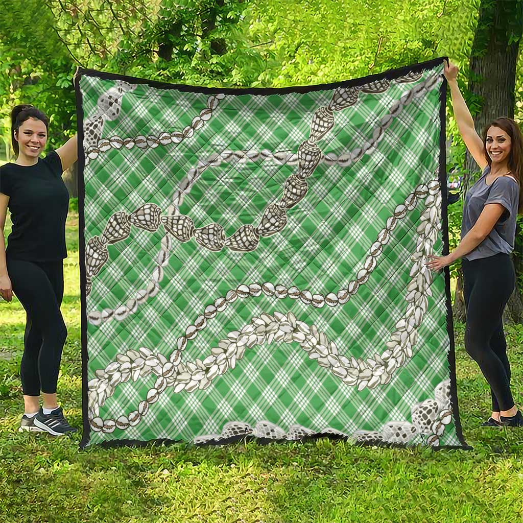 Green Aloha Hawaii Shell Lei Quilt Palaka Hebrew Cone Honey Cowrie Elegant Curves - Polynesian Pride