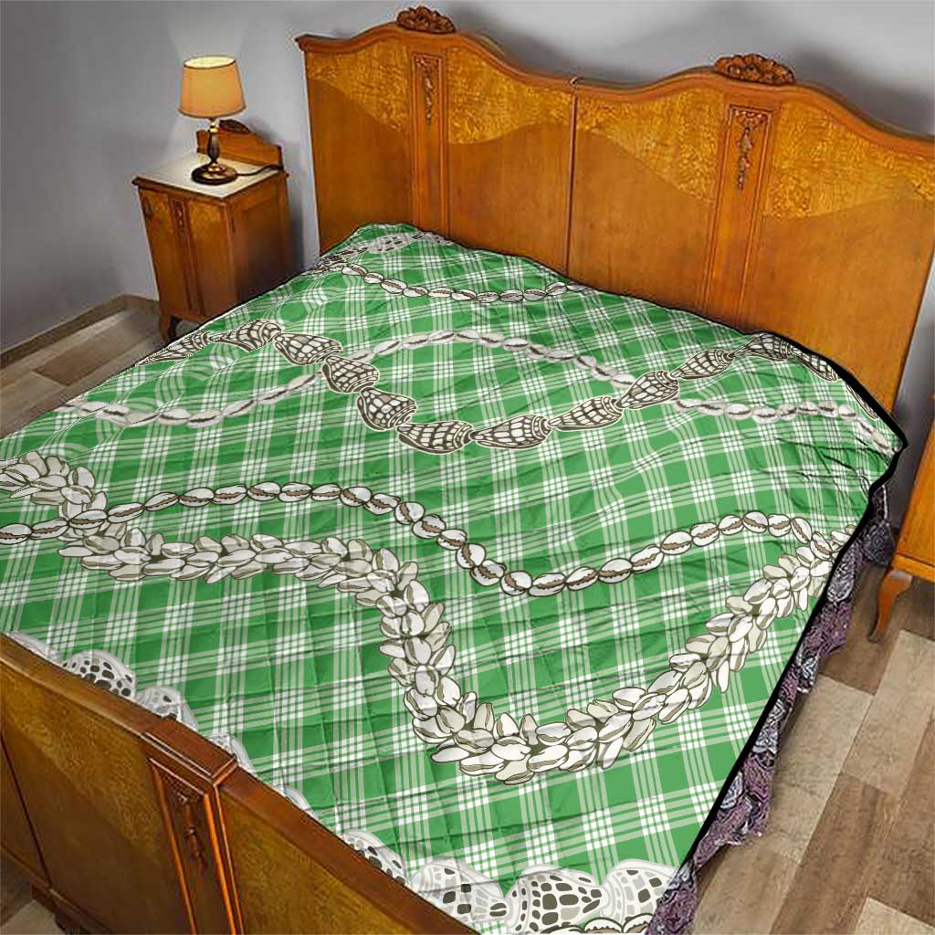 Green Aloha Hawaii Shell Lei Quilt Palaka Hebrew Cone Honey Cowrie Elegant Curves - Polynesian Pride