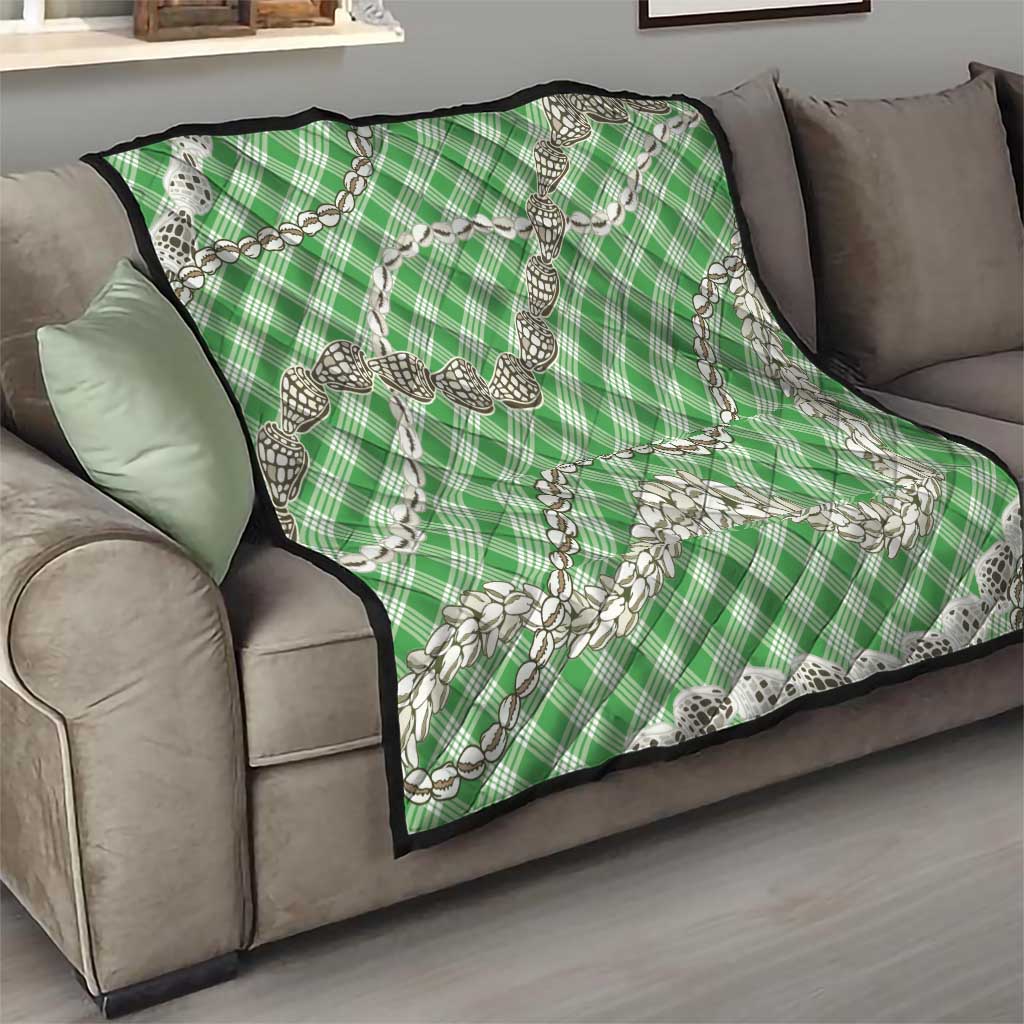 Green Aloha Hawaii Shell Lei Quilt Palaka Hebrew Cone Honey Cowrie Elegant Curves - Polynesian Pride