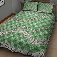 Green Aloha Hawaii Shell Lei Quilt Bed Set Palaka Hebrew Cone Honey Cowrie Elegant Curves - Polynesian Pride