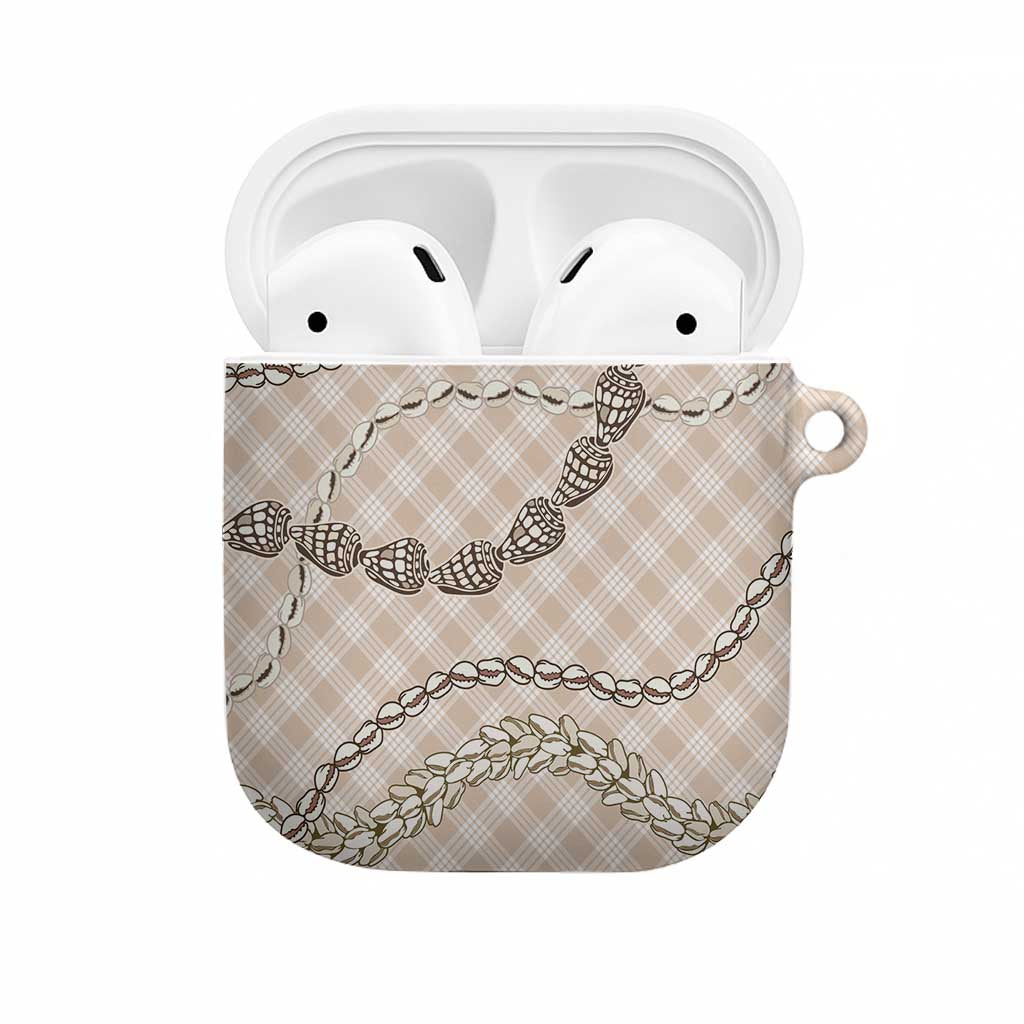 Beige Aloha Hawaii Shell Lei AirPods Case Palaka Hebrew Cone Honey Cowrie Elegant Curves - Polynesian Pride