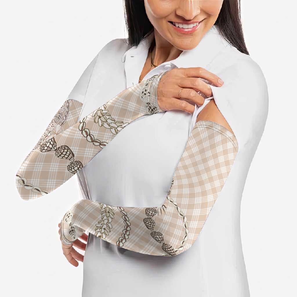 Beige Aloha Hawaii Shell Lei Arm Sleeves Palaka Hebrew Cone Honey Cowrie Elegant Curves - Polynesian Pride