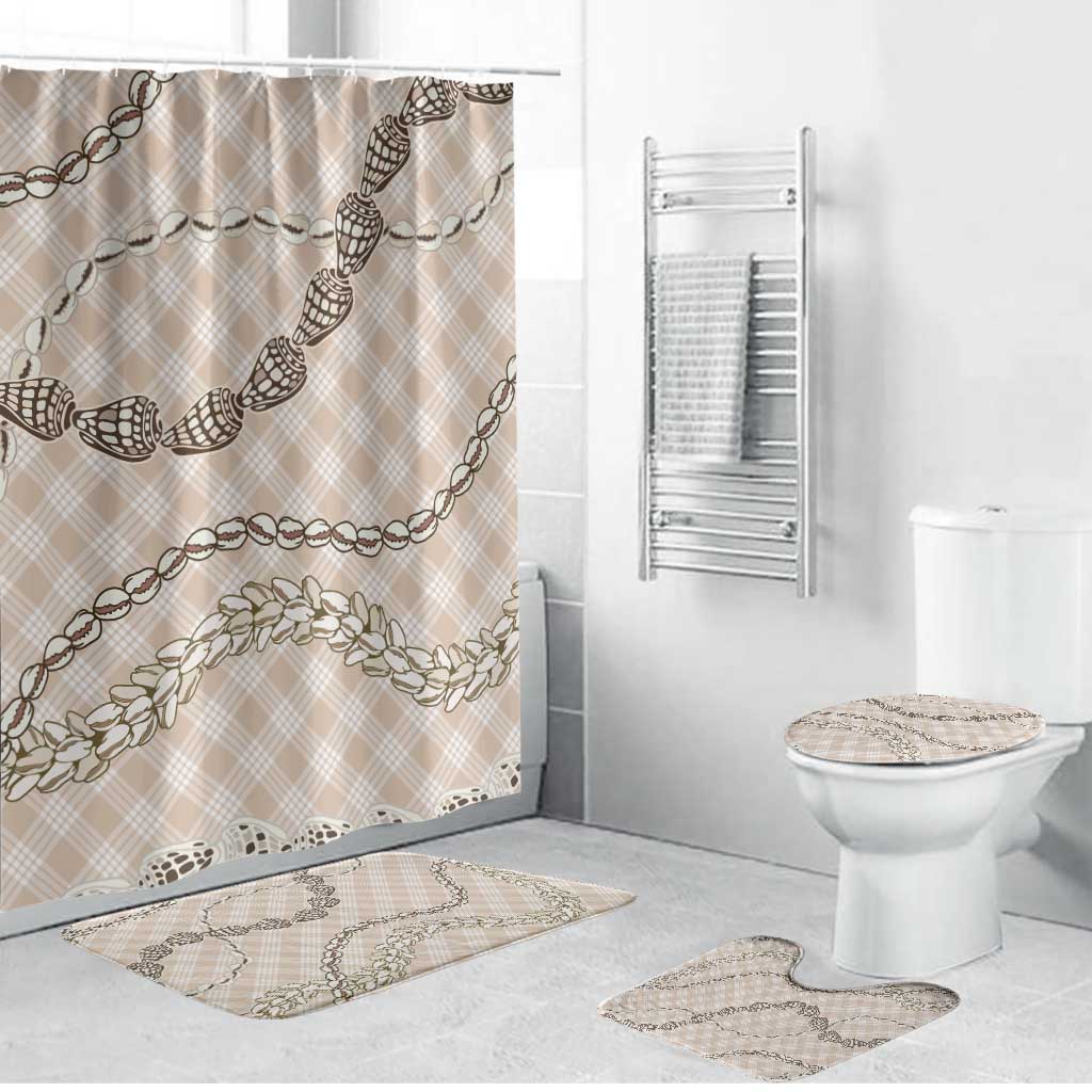 Beige Aloha Hawaii Shell Lei Bathroom Set Palaka Hebrew Cone Honey Cowrie Elegant Curves - Polynesian Pride
