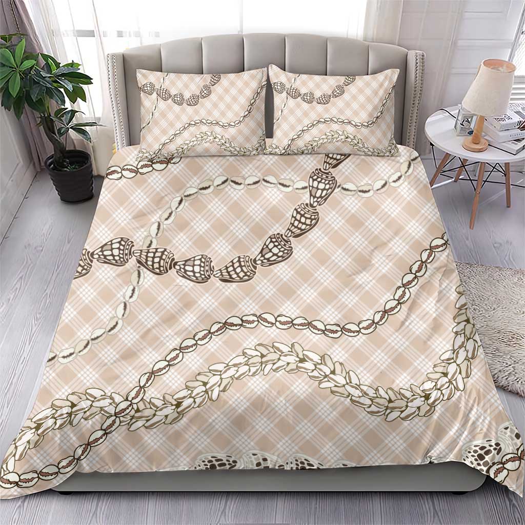 Beige Aloha Hawaii Shell Lei Bedding Set Palaka Hebrew Cone Honey Cowrie Elegant Curves - Polynesian Pride