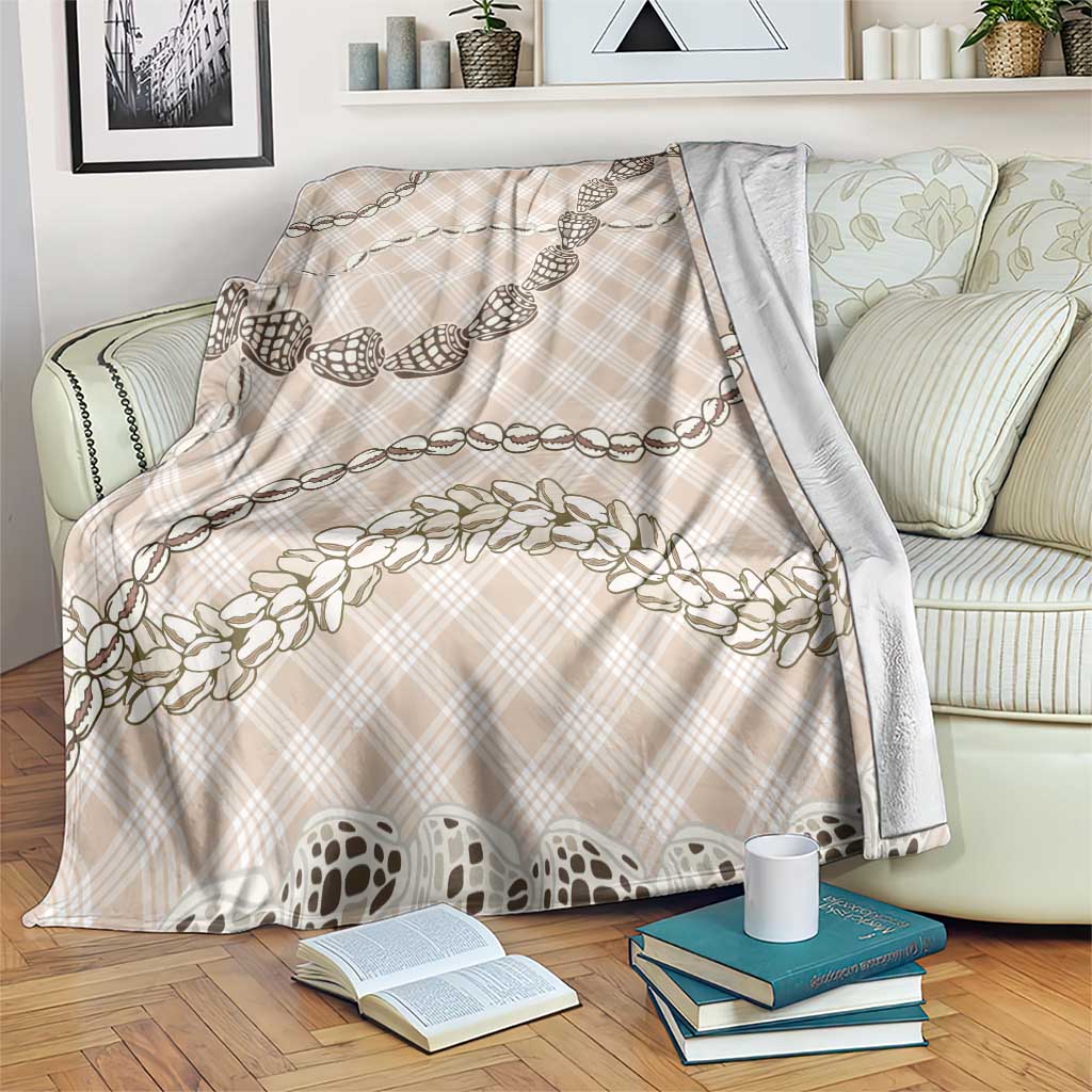 Beige Aloha Hawaii Shell Lei Blanket Palaka Hebrew Cone Honey Cowrie Elegant Curves - Polynesian Pride