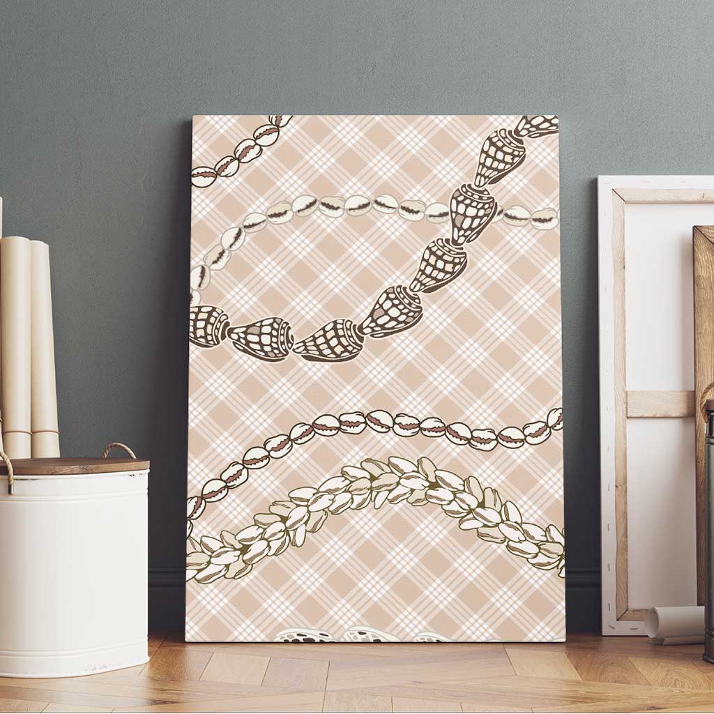 Beige Aloha Hawaii Shell Lei Canvas Wall Art Palaka Hebrew Cone Honey Cowrie Elegant Curves - Polynesian Pride