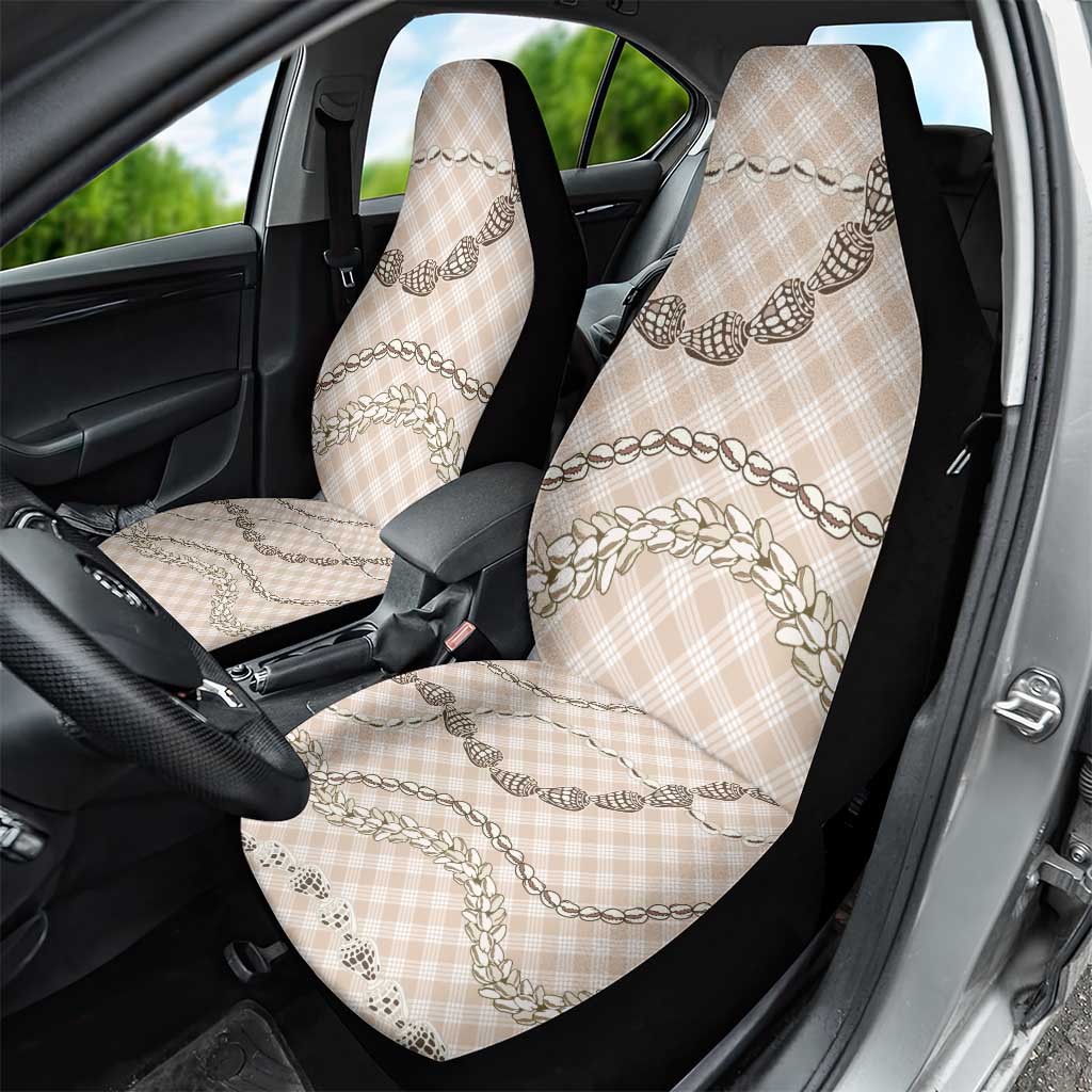 Beige Aloha Hawaii Shell Lei Car Seat Cover Palaka Hebrew Cone Honey Cowrie Elegant Curves - Polynesian Pride