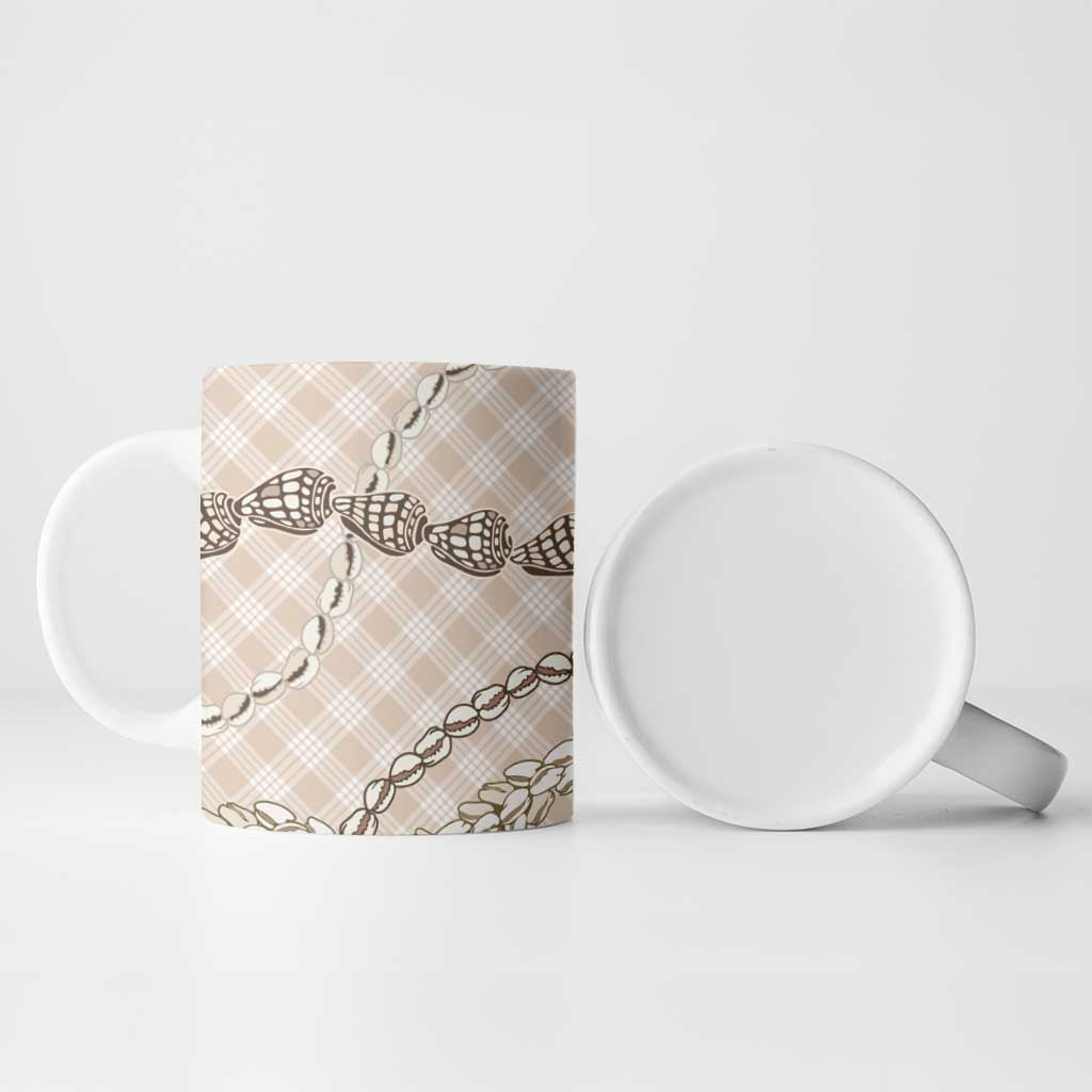 Beige Aloha Hawaii Shell Lei Ceramic Mug Palaka Hebrew Cone Honey Cowrie Elegant Curves - Polynesian Pride