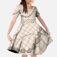 Beige Aloha Hawaii Shell Lei Family Matching Long Sleeve Bodycon Dress and Hawaiian Shirt Palaka Hebrew Cone Honey Cowrie Elegant Curves - Polynesian Pride