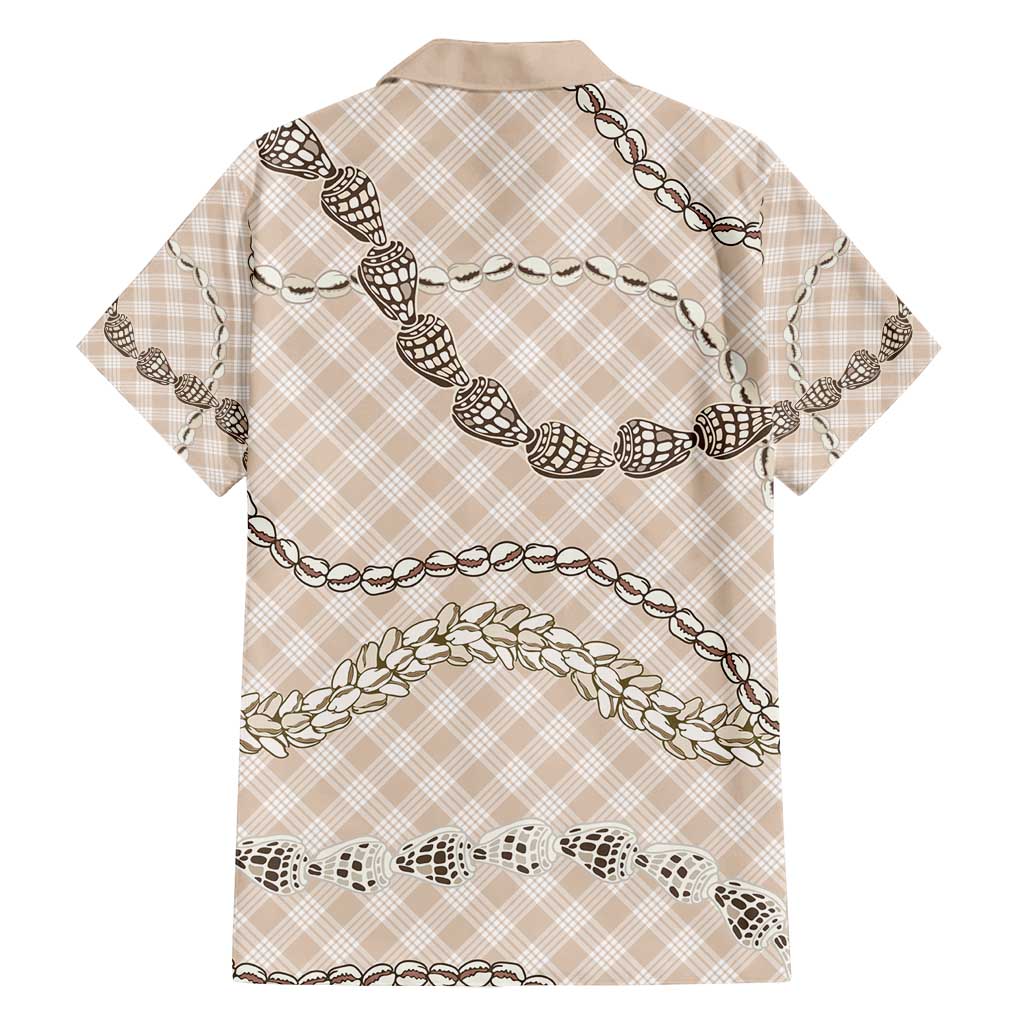 Beige Aloha Hawaii Shell Lei Family Matching Off Shoulder Maxi Dress and Hawaiian Shirt Palaka Hebrew Cone Honey Cowrie Elegant Curves - Polynesian Pride